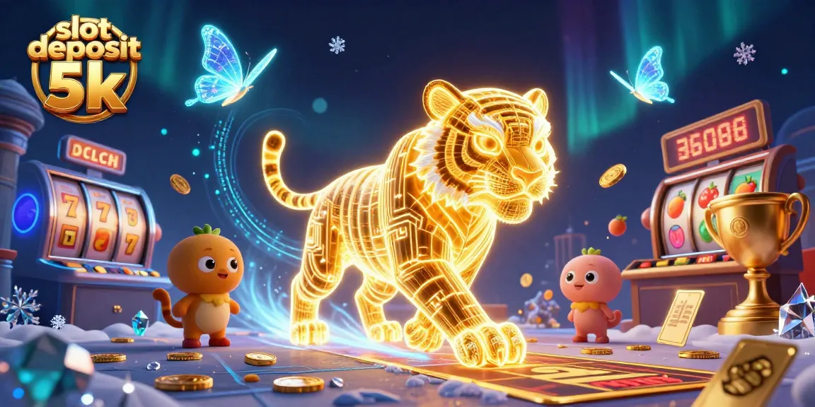 Engage with the dynamic world of slot deposit 5k, featuring a neon-tiger amidst casino symbols.