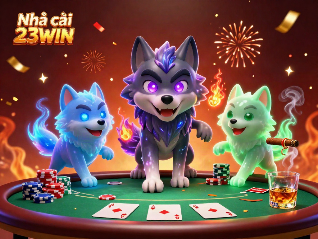 Experience thrilling moments with Nhà cái 23WIN at a lively poker scene featuring unique characters and vibrant gameplay elements.