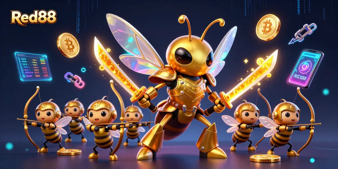 Experience thrilling gameplay at Red88 with a dynamic scene of vibrant 3D casino elements.