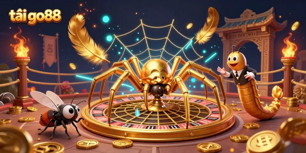 Experience the thrill of loading tải go88 with a vivid illustration of a spider-themed roulette scene.