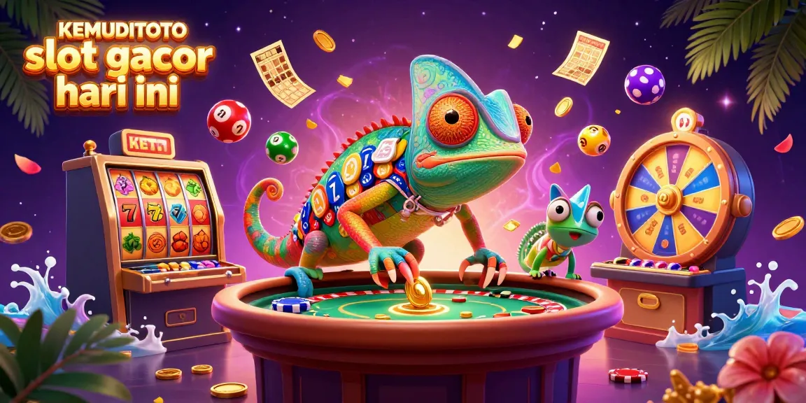 KEMUDITOTO slot gacor hari ini, chameleon pemilik kasino menangkap koin emas di tengah slot dan lotere berwarna-warni