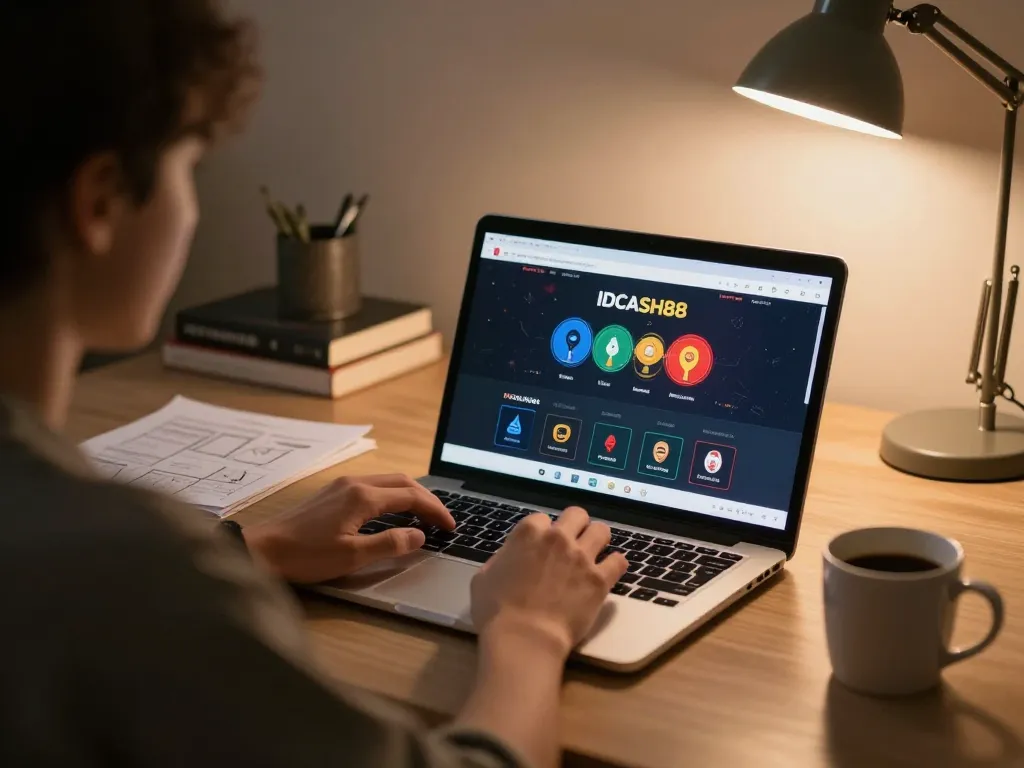 Engaging with IDCASH88 Alterantif on a laptop for exciting online gaming.