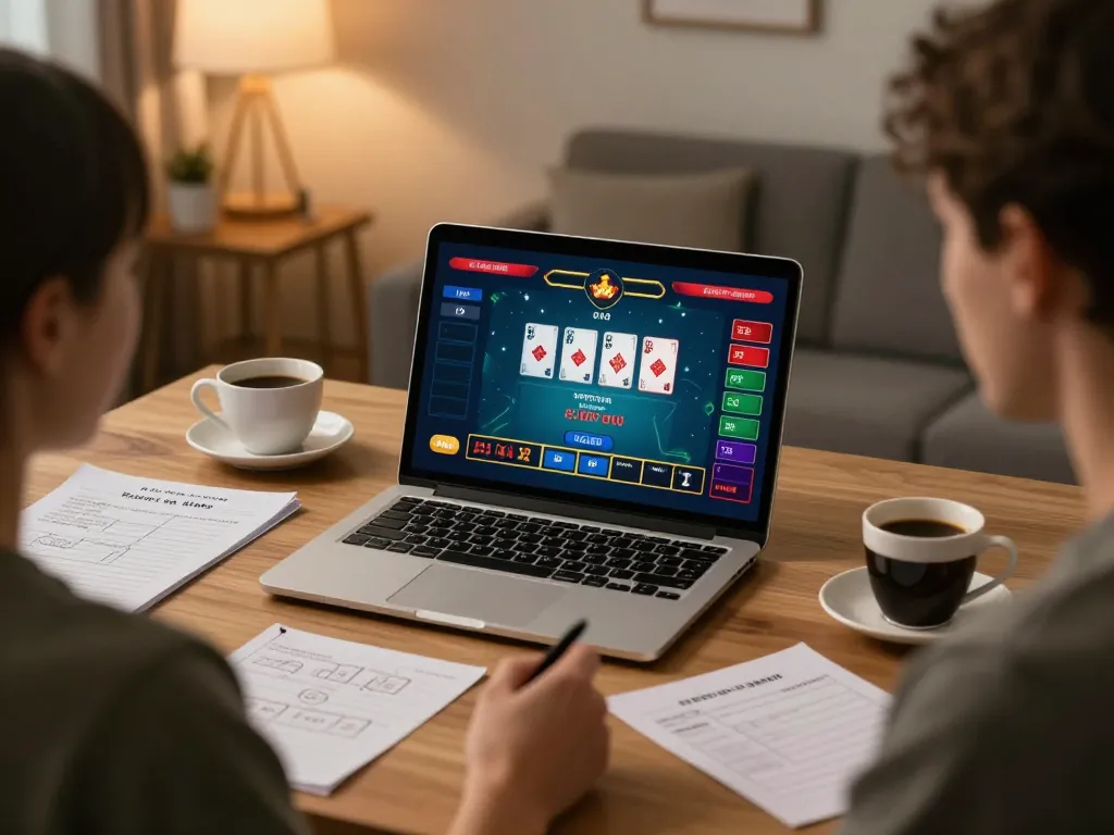 Player engaging in live casino action on 78win, surrounded by strategy notes and warm lighting.