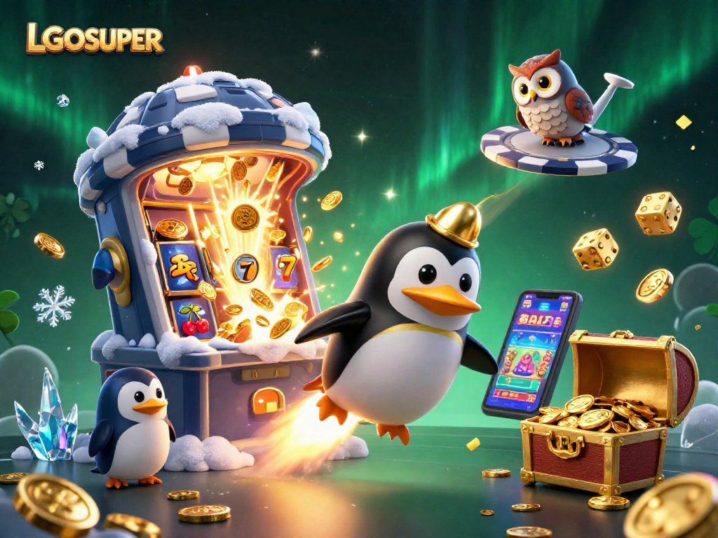 Experience non-stop fun with LGOSUPER through an explosive 3D casino adventure illustration.