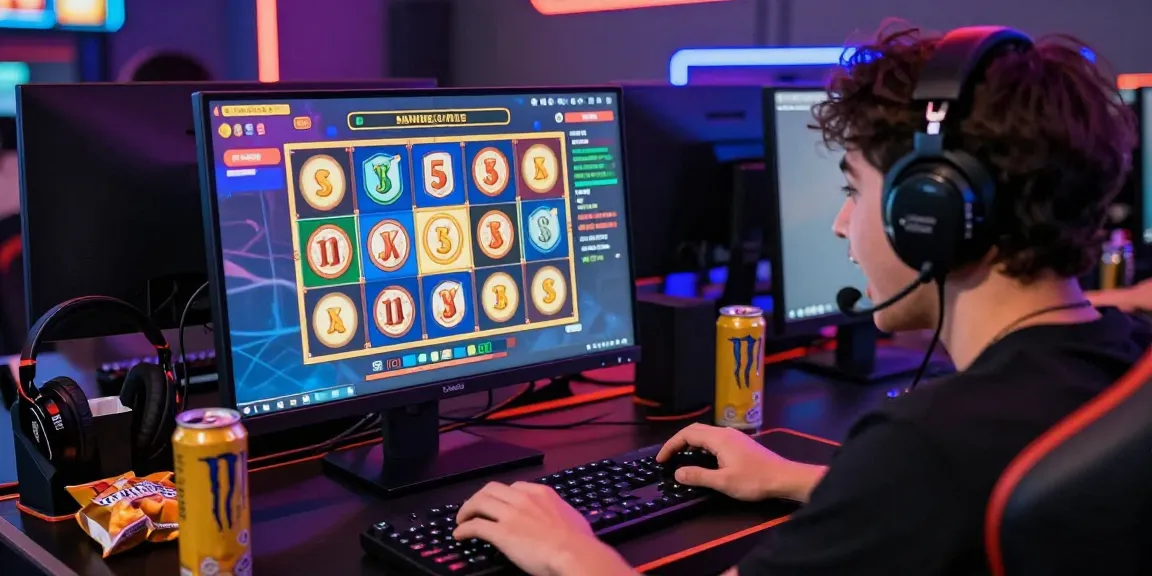 Pengguna Login Modal138 menikmati pengalaman bermain slot online dengan antusias, dikelilingi elemen permainan yang menarik.