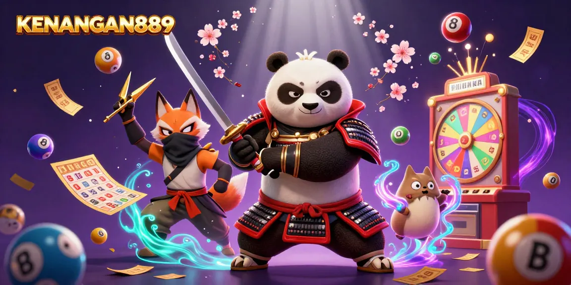 Engage with KENANGAN889 through vibrant lottery and gaming elements in a dynamic casino scene.