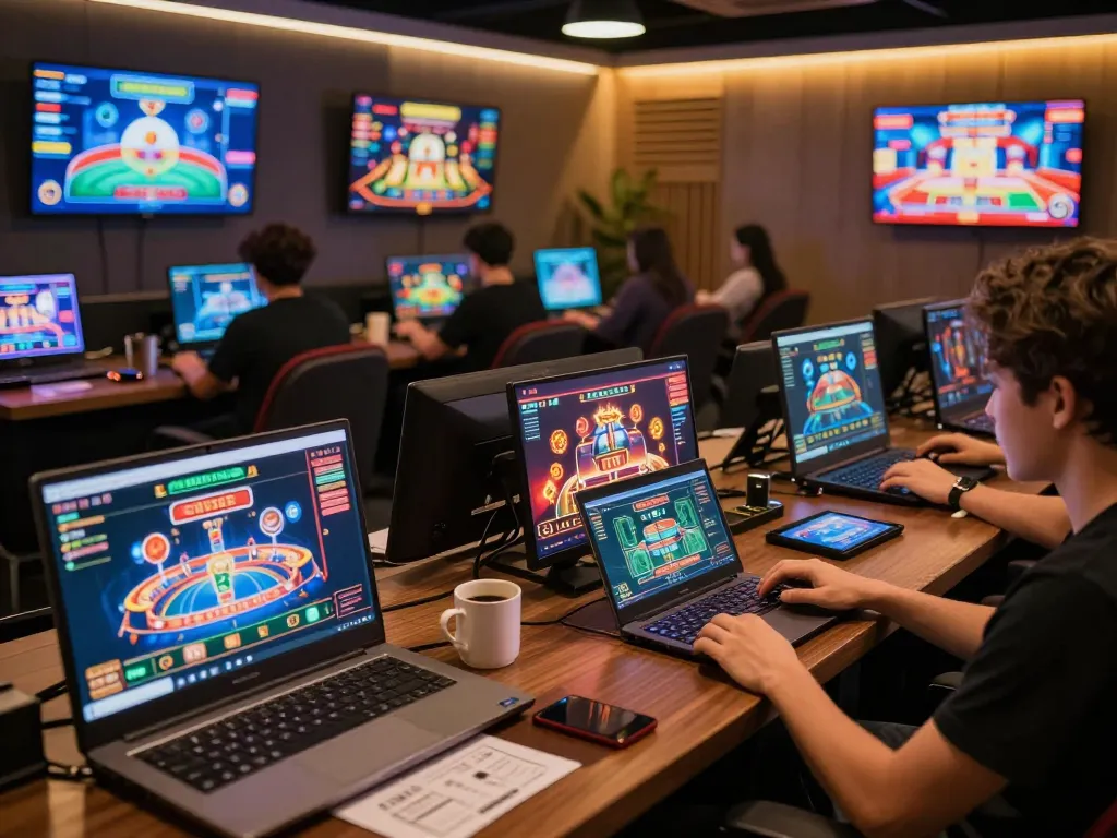 RIKVIP players enjoying immersive online casino games on modern devices, showcasing strategic gameplay