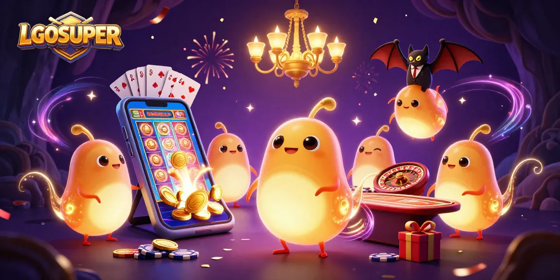 Play and win with LGOSUPER in a vibrant casino experience featuring glowworms and games.