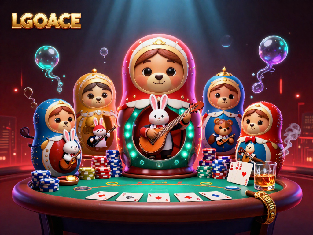 LGOACE celebrates a vibrant scene with cartoon bears and casino elements highlighting excitement and strategy.