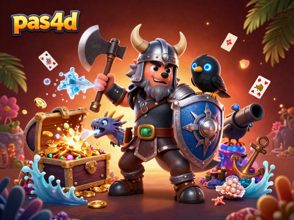 Bermain pas4d dengan karakter Viking dan naga, dikelilingi perhiasan kasino yang menakjubkan.