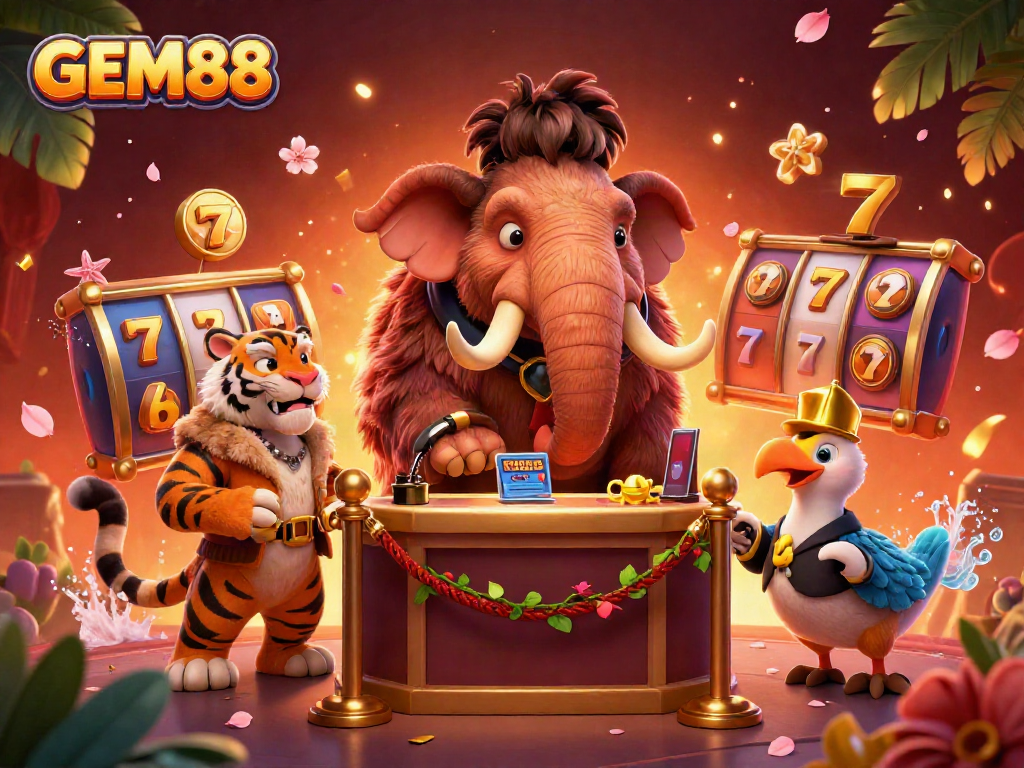 Engage in thrilling gameplay at GEM88 with vibrant characters and dynamic casino elements.
