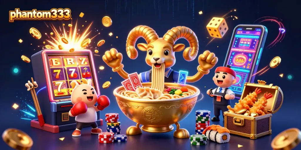 Engage in thrilling gaming with phantom333 featuring colorful slot machines and cheerful characters.