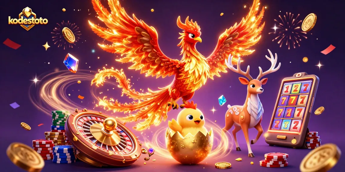Experience the kodestoto excitement with cascading coins, phoenix characters, and festive energy.