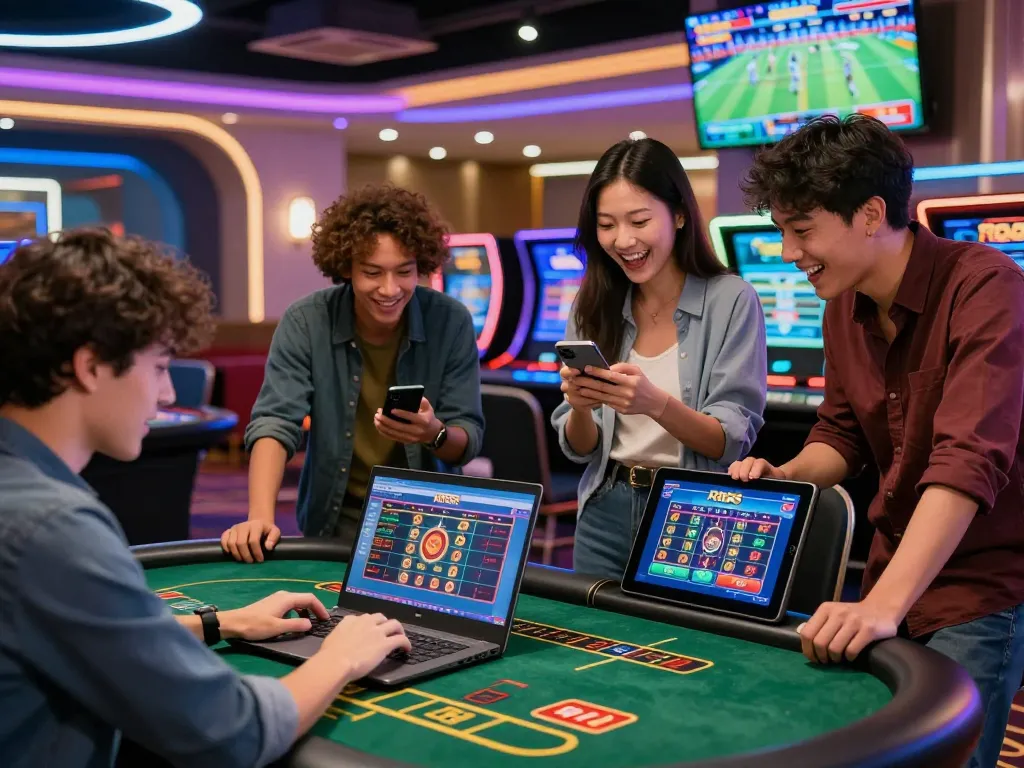 Young adults enjoying an exciting online gaming experience with the RR88 platform.