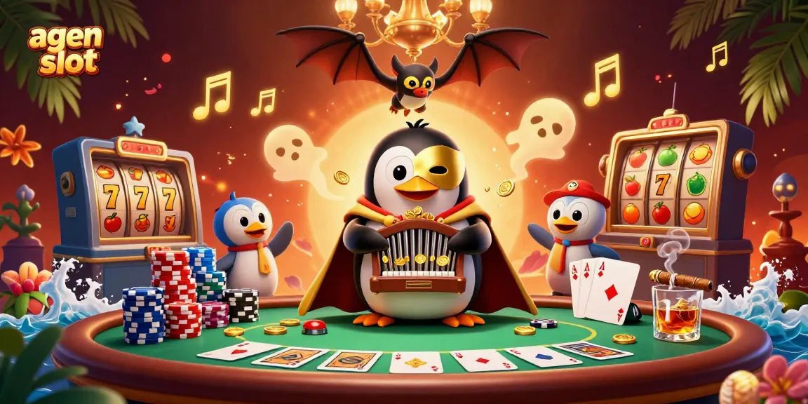Mengaktifkan agen slot dengan slot reels dan simbol buah, dikelilingi oleh tumpukan chip poker.