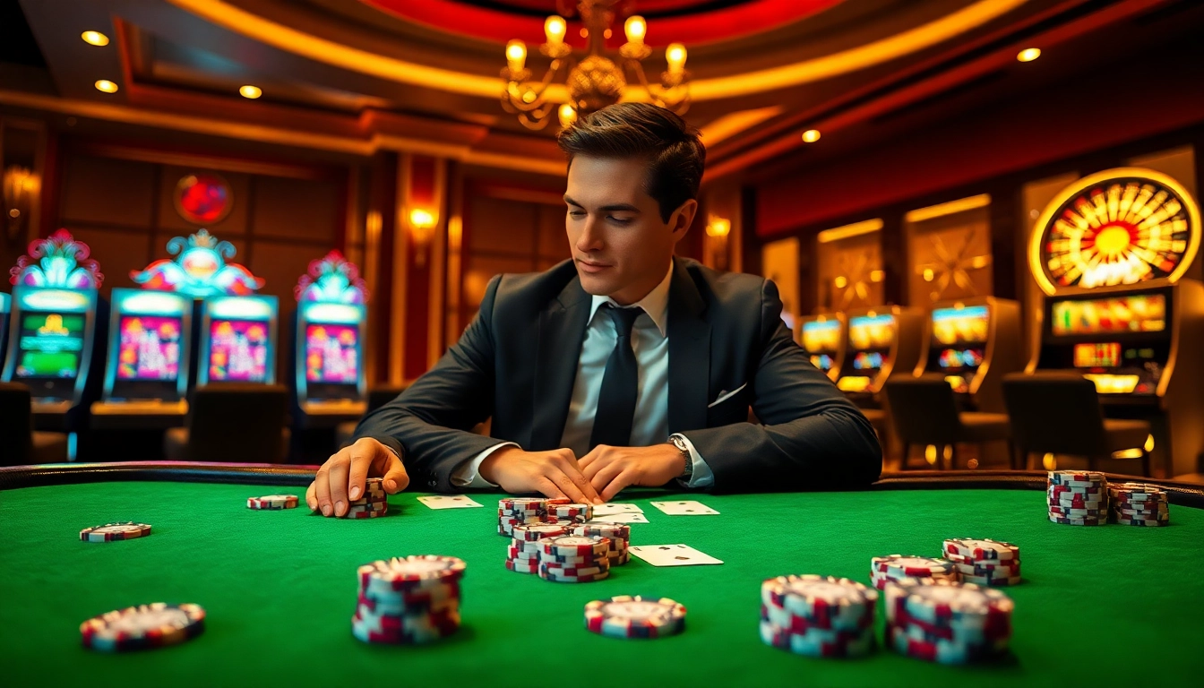 Nikmati kegembiraan Emas Toto di meja kasino mewah dengan chip poker yang berwarna-warni dan kartu.
