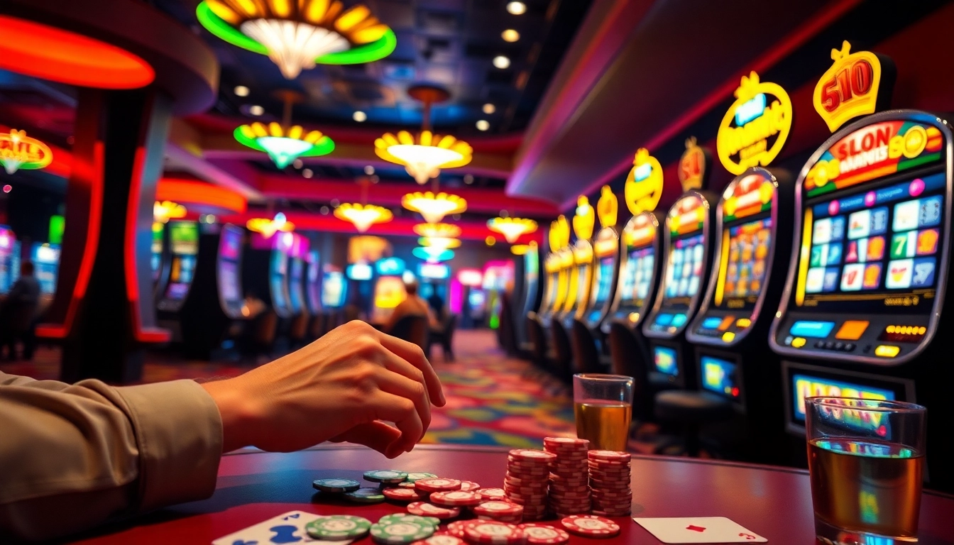 Menang besar di tunai138 dengan mesin slot yang berwarna-warni dan suasana kasino yang meriah.