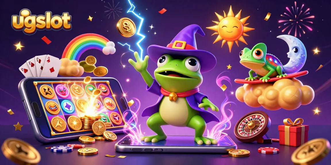 Spin and win with UGSLOT’s vibrant slots and games, featuring wizard frog and chameleon!