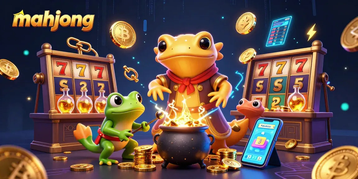 Experience the excitement of mahjong with vibrant slot reels and golden alchemy in this dynamic illustration.