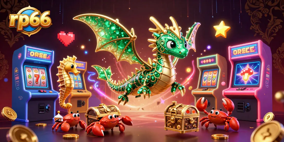 Experience high-stakes gaming fun with rp66, featuring vibrant 3D elements and casino icons.