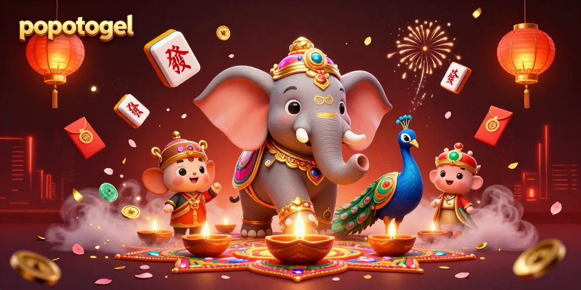 Enjoy popotogel with vibrant 3D illustration featuring themed gambling elements, festive colors, and dynamic action.